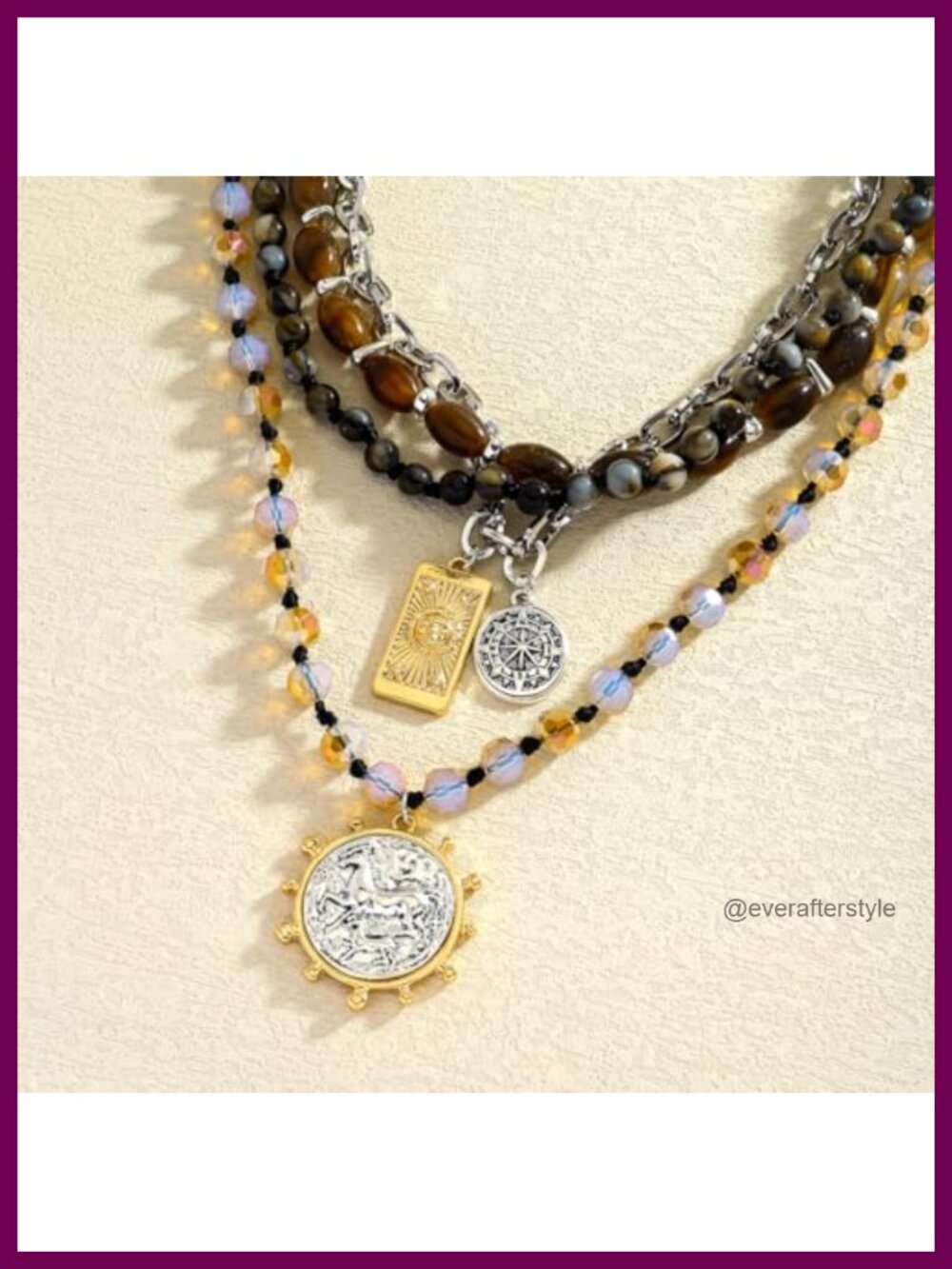 Bohemian Multi-Layer Beaded Coin Necklace, Vintage Gold-Plated Pendant Chain - Picture 2 of 5